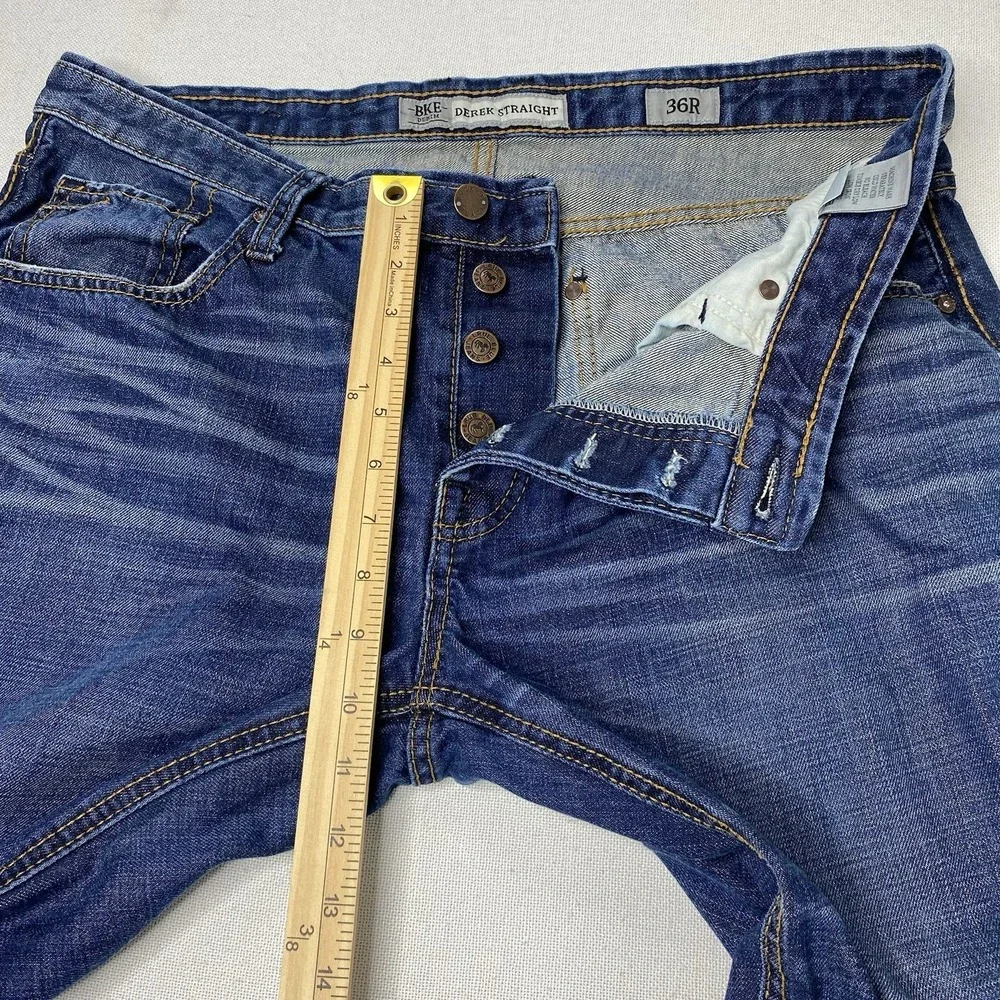 BKE Derek Straight Leg Jeans‎ Men's 36R 36x32 Dark Blue Wash Denim Button Fly